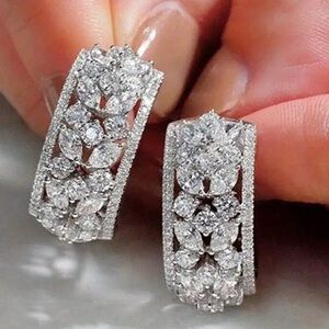 Luxury Diamond, Simulated, Silver Plated, Engagement, Wedding, Stud Earrings